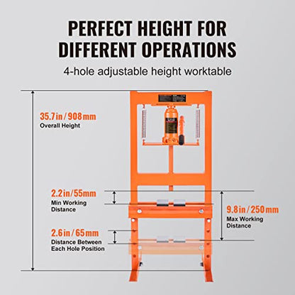 VEVOR Hydraulic 6 Ton H-Frame Garage Floor Adjustable Shop Press
