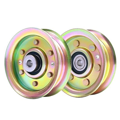 Antanekr 173437 532173437 Flat Idler Pulley for Craftsman Lawn Mower Tractor, Mower Pulley Fits Husqvarna Poulan 42” 44” Deck Replace 131494 532131494 173438 165888 LT16542 LT18452 LTH1342, 2 Pack - color: 2 pcs