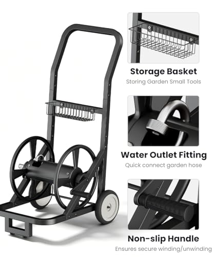 Artigarden Garden Hose Reel Cart with Wheels, Outdoor Water Hose Cart Black - color: Black, size: Holds 165 ft