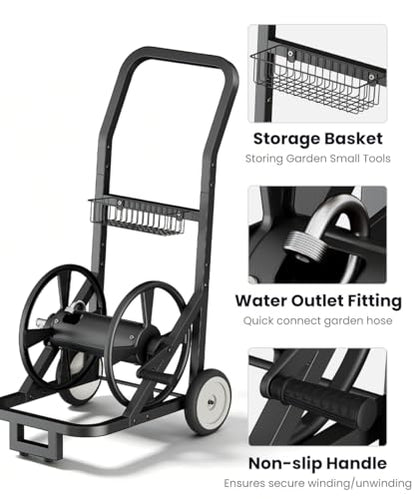 Artigarden Garden Hose Reel Cart with Wheels, Outdoor Water Hose Cart Black - color: Black, size: Holds 165 ft
