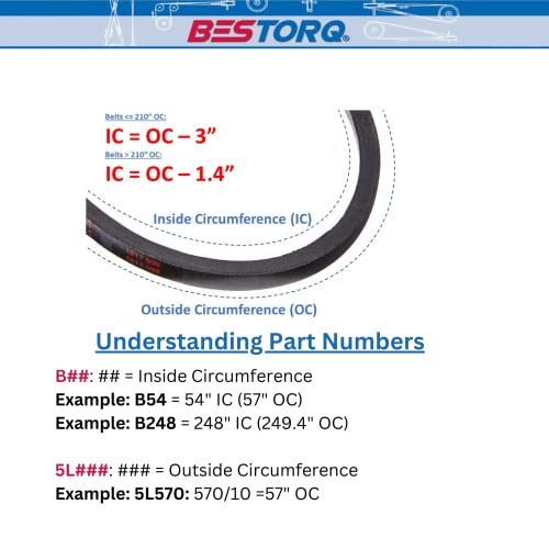 BESTORQ B21 or 5L240 V-Belt, Classic Wrapped Rubber X3 V-Belt, Black, 24" Outside Circumference x .66" Width x .43" Height, Pack of 4 - size: Pack of 4, style: B21 or 5L240
