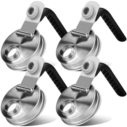 Mason Jar Pour Spout Lid Stainless Steel with Handle, Regular Mouth Pour Spout Flip Cap Lids for Mason Jars, Anticracking Leak Proof Seal Cover Airtight for Drinking Salad Dressing Food Storing(4PCS) - style: Regular Mouth Stainless Steel Lid with Handle