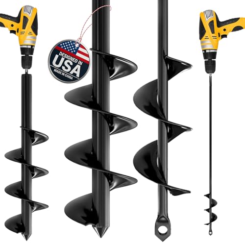 K-Brands Auger Drill Bit for Planting 2 Pack 1.6" x 16" & 3.5" x 16" Set | Garden Spiral Hole and Bulb Planter Tool for Umbrella Holes - Compatible with 3/8 Inch Hex Drive - size: 1.6 x 16 Inch + 3.5 x 16 Inch