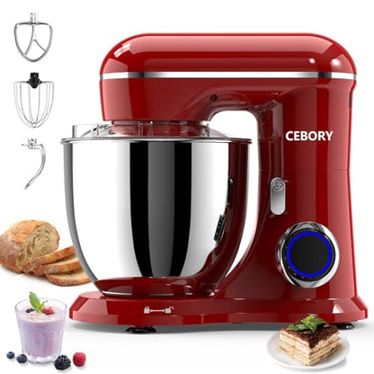 CEBORY 3-IN-1 Electric Stand Mixer, 6.5QT Bowl 660W 10-Speed Kitchen Mixer, Household Food Mixers include Dough Hook, Beater and Whisk, Bread Cake Mixer for Baking and Most Home Cooks, Red - color: Red