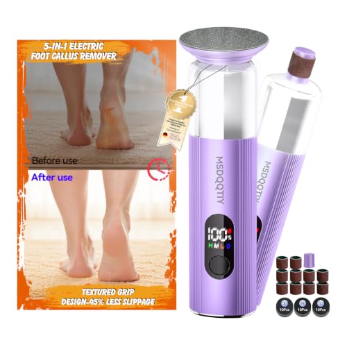 5-in-1 Electric Foot Callus Remover,Portable Callus Remover for Feet【Ergonomic Triangular Grip - 45% Less Slippage】【Optimal RPM Combination】 Display & LED Lights-Foot Callus Remover with 30 Grit Pads - color: Purple