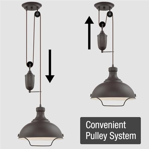 Kira Home Sequoia 13" Large Industrial Farmhouse Pulley Pendant Light
