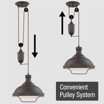 Kira Home Sequoia 13" Large Industrial Farmhouse Pulley Pendant Light