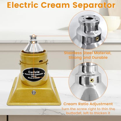 Milk Cream Centrifugal Separator, 304 Stainless Steel Electric Cow Milk Separator, 50L/H Goat Cow Cream Separator, 10500RPM Creams Maker Separator with 5L Bowl Capacity for Fresh Goat Cow Milk