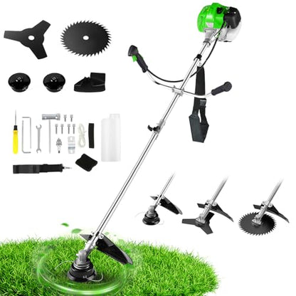 58cc 4-in-1 Gas Weed Eater, 2-Stroke Engine Brush Cutter with Bike Handles - color: Green