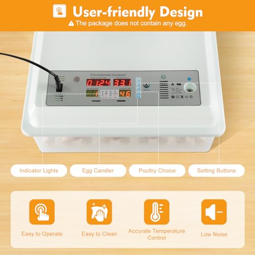 Egg Incubator 64 Eggs, Single Layer Digital Hatcher, Poultry Hatching Machine, 3-in-1 Hatching, Brooding & Incubating, Temperature Control, for Chicken Quail Duck Goose Pigeon - size: 64 Eggs