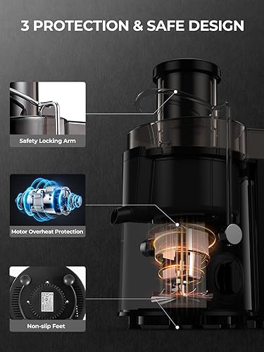 HOUSNAT Centrifugal Juicer for Whole Fruit and Vegetables, 3 Speed, 400W - color: Black