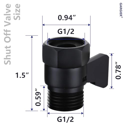 G1/2 IPS Shower Head Shut Off Valve - Brass, Black - color: Matte Black