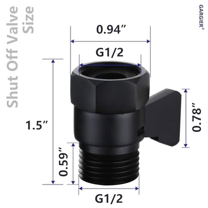 G1/2 IPS Shower Head Shut Off Valve - Brass, Black - color: Matte Black