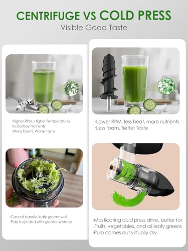 Masticating Juicer Machine 200W Slow Cold Press Extractor for Veggie/Fruit - color: Grey