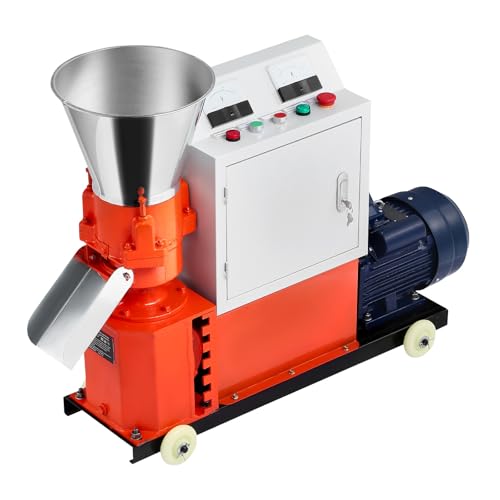 VEVOR Feed Pellet Mill Machine, 6 mm Animal Feed Pellet Making Machine, 3KW 240V Animal Food Granulator Mill Machines with 3 Pressure Rollers & 4 Wheels, Ideal for Poultry, Livestock, Farm Animals - size: 6mm (0.24") grinding disc