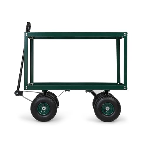 Backyard Expressions 2 Tier Garden Cart, 600 lb Total Capacity, Outdoor Utility Cart with Wheels, Steel Mesh Shelves, Pneumatic Tires, Pull Handle Rolling Wagon for Yard & Lawn - style: 2 Tier