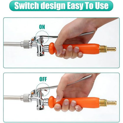 VANPET All Metal Sprayer Wand,1/4" & 3/8" & 1/2" Brass Barbs Sprayer Wand Replacement, Built-in Shut Valve Stainless Steel & 2 Hose Clamps - color: 29 Inches Sprayer Wand - Orange Handle