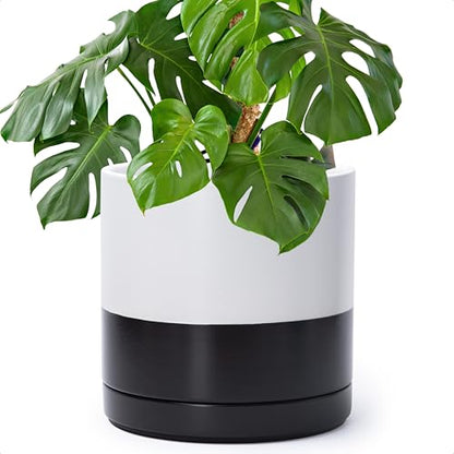 D'vine Dev 10 Inch Ceramic Planter Pot, Black White Two Tone, 94-O-E-L - color: Layered Monochrome Black & White, size: Large