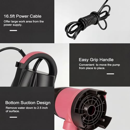 Prostormer 1HP 3700GPH Submersible Sump Pump with Automatic Float Switch - color: Pink