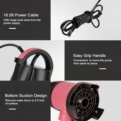 Prostormer 1HP 3700GPH Submersible Sump Pump with Automatic Float Switch - color: Pink