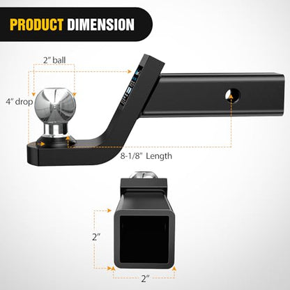 Nilight 4" Drop Weled Hitch Ball Mount, 2 Inch Chrome Ball Fits 2" Trailer Receiver 7,500 lbs Tow Hitch with Pin - size: 2" Ball Fusion & 4" Drop