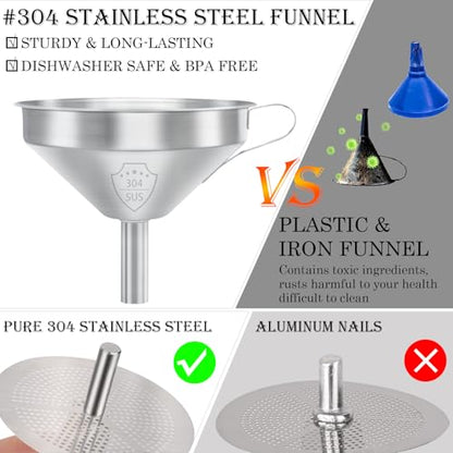 Kitchen Bottling Funnel, 5-inch 304 Stainless Steel Funnel