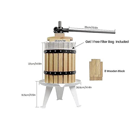 SQUEEZE master Fruit Apple Cider Wine Classic Press- 4.75 Gallon/18L-Solid Wood Basket with Fruit Apple Wine Classic Crusher -7 Litre/1.8Gallon