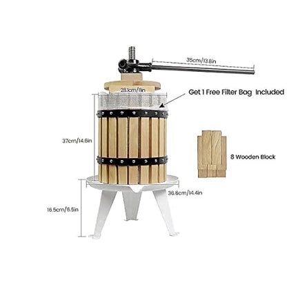 SQUEEZE master Fruit Apple Cider Wine Classic Press- 4.75 Gallon/18L-Solid Wood Basket with Fruit Apple Wine Classic Crusher -7 Litre/1.8Gallon