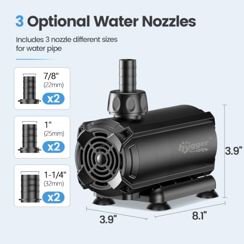 hygger Submersible Pump 2400GPH, 60W Water Fountain Pump With Controller - size: 2400GPH 60W