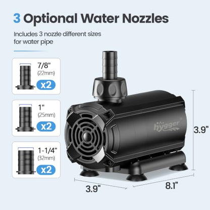 hygger Submersible Pump 2400GPH, 60W Water Fountain Pump With Controller - size: 2400GPH 60W
