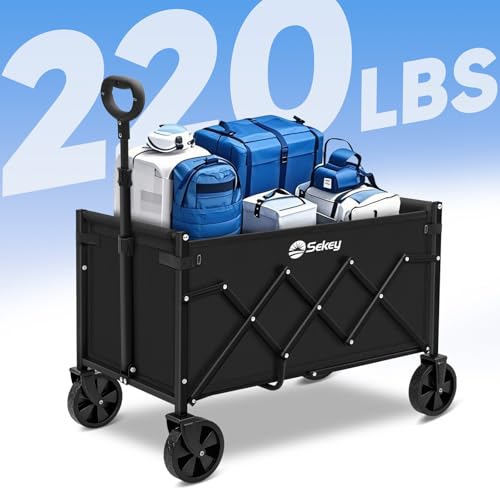 Sekey Lightweight Collapsible Wagon, 220 lb Capacity, Quick-Fold Cart - color: Black