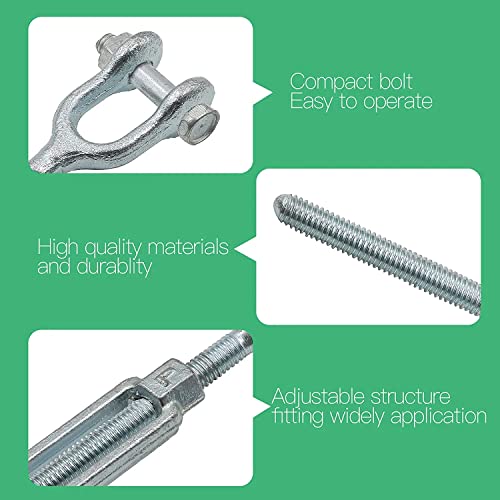 1/2" Jaw Jaw Turnbuckle Galvanized Jaw and Jaw Turnbuckle, Jaw Jaw Closed Body Marine Turnbuckle Jaw, 3500lbs Working Load Limit, Durable for Wire Rope Cable (1/2" x 6") - style: Jaw & Jaw-1/2 x 6