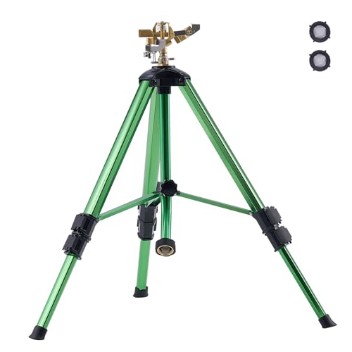 VEVOR Impact Sprinkler on Tripod Base, Heavy Duty Tripod Sprinklers with Brass Head & 3/4" Connector, 360 Degree Large Area Coverage Irrigation Sprinkler, Adjustable Heights, for Yard Green - size: 37", style: 1PC