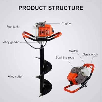85cc Auger Post Hole Digger Gas Powered Earth Digger 2-Stroke Petrol - size: 85cc+3 auger(4"8"12")+2 Ext(24"24")