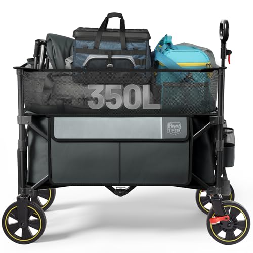 Timber Ridge 350L Extra Large Collapsible Folding Wagon Carts with Brake - color: Gray, size: 350L