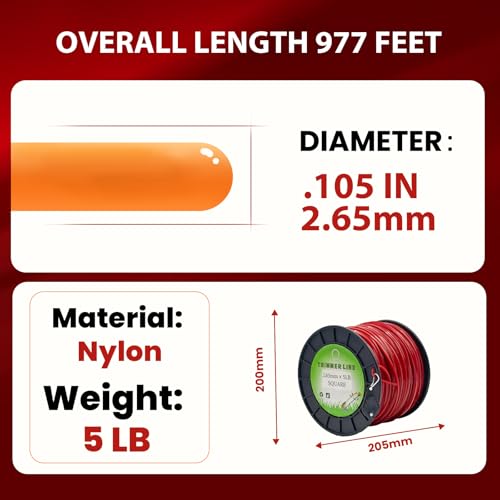 105" Square Commercial Trimmer Line 5LB Red 977FT Spool - size: .105"