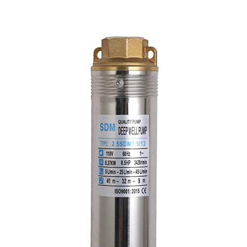 Submersible Pumps 2.5" OD Pipe 110V/60HZ 0.37KW 0.5HP Stainless Steel 1" Outlet Submersible Bore Pump Deep Well Pump with Control Box for Farm Irrigation - size: 110V/60Hz 0.37KW 0.5HP 1"