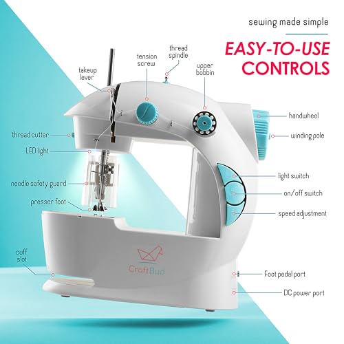 CraftBud Mini Sewing Machine for Beginners, Adults and Kids Sewing Machine - color: White, size: Basic Set
