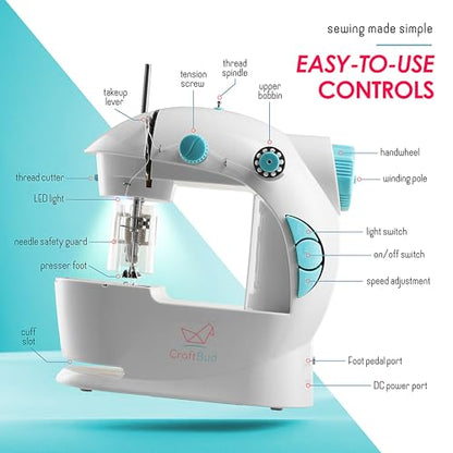 CraftBud Mini Sewing Machine for Beginners, Adults and Kids Sewing Machine - color: White, size: Basic Set