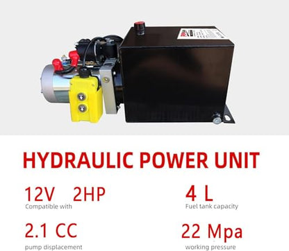 Double Acting Hydraulic Pump 4 Quart Hydraulic Power Units 12V DC Hydraulic Pump SAE #6 Connector for Dump Trailer Car Lifting