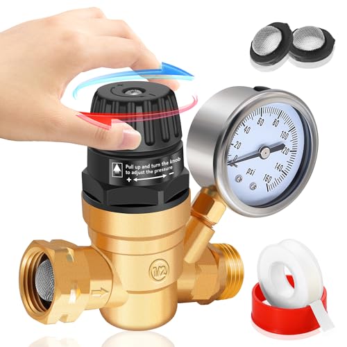 Boltigen RV Water Pressure Regulator with Gauge, Adjustable 3/4" GHT