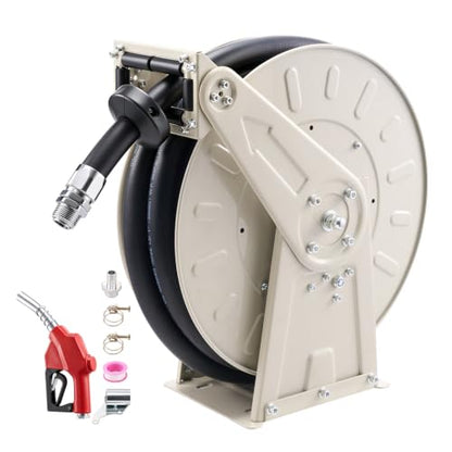 VEVOR Fuel Hose Reel, 1" x 33', Extra Long Retractable Diesel Hose Reel, Heavy-Duty Carbon Steel Construction with Automatic Fuel Nozzle, NBR Rubber Hose for Aircraft Ship Vehicle Tank Truck, 300 PSI - size: 1" x 33'