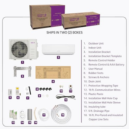 Comfort Temps Energy-Saving 18000 BTU / 230V Mini Split AC/Heating System – 21 SEER, Pre-Charged, Quiet & Comfortable Mini Split with WiFi & Complete Easy Install Kit (Elite Series)