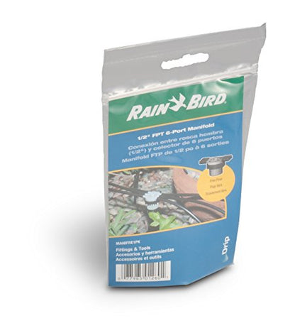 Rain Bird MANIFRE6S Drip Irrigation 6-Port Manifold, Unregulated Free Flow (Pack of 10) - size: 1/2" NPT x 1/4" Drip (Pack of 10), style: 6-Port Free Flow (Pack of 10)
