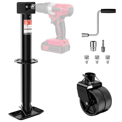 BOYISEN A-Frame Trailer Jack 2-in-1 5000lbs Foot Plate & 2000lbs Dual-Wheel