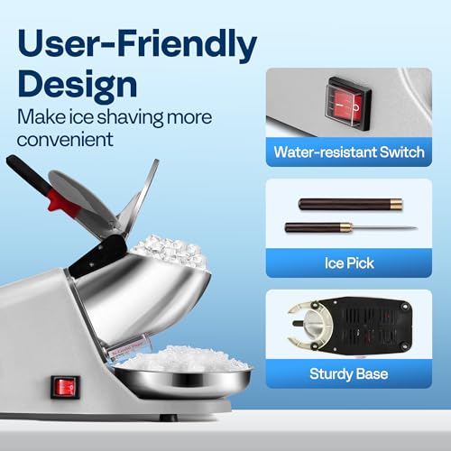 VIVOHOME Electric Ice Crusher Shaver Silver 173lbs/hr - color: Silver, size: 2 Blades - 173lbs/hr