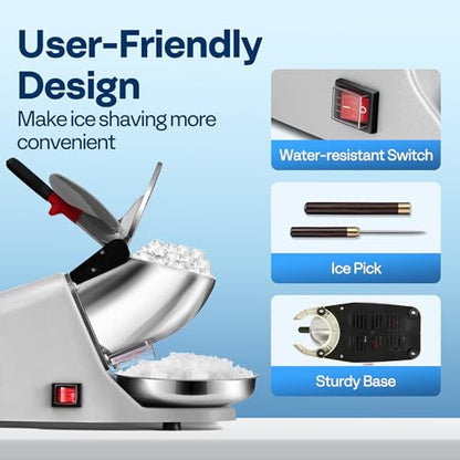VIVOHOME Electric Ice Crusher Shaver Silver 173lbs/hr - color: Silver, size: 2 Blades - 173lbs/hr