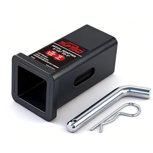 TOPTOW Trailer Hitch Adapter 2-1/2" to 2" Hitch Reducer, Slot Pin Hole | Carbon Steel, Upgraded Hitch Sleeve, 5/8 inch Pin & Clip Included