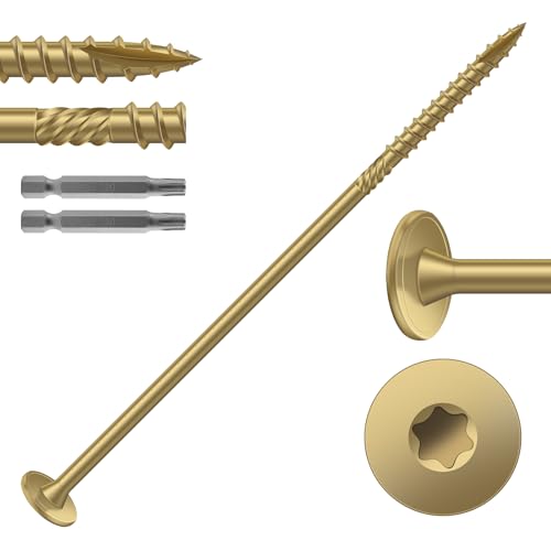 #14 x 6 Inch Outdoor Structural Wood Deck Screws (37Pcs/2lb), Carbon Steel, Tan, Flat Head, Rust Resistant Epoxy Coated, T30 Star Bit - color: Tan, size: #14 x 6"