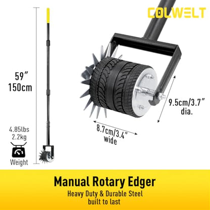 Colwelt Rotary Edger Lawn Tool, 59’’ Manual Lawn Wheel Rotary Grass Edger